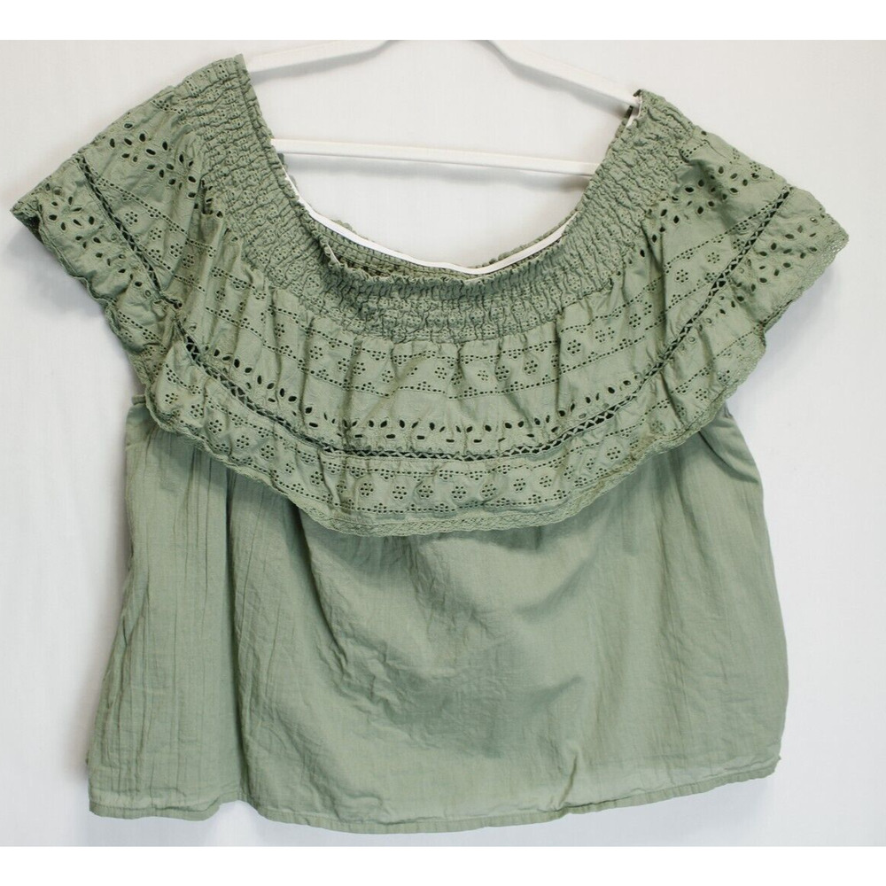 Sofia Jeans by Sofia Vergara Cha Cha Top Women 3X Smocked Off The Shoulder Green